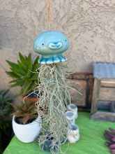 Load image into Gallery viewer, Air Plant! Hanging Ceramic Blue Jelly Fish With Live Spanish Moss Plant.
