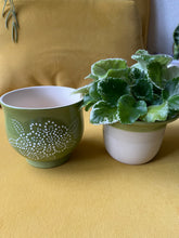 Load image into Gallery viewer, Ceramic Self Watering Planter (Green w/ pattern)
